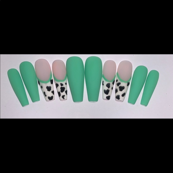 Makeup Mint Green Cow Print Press On Nails Poshmark